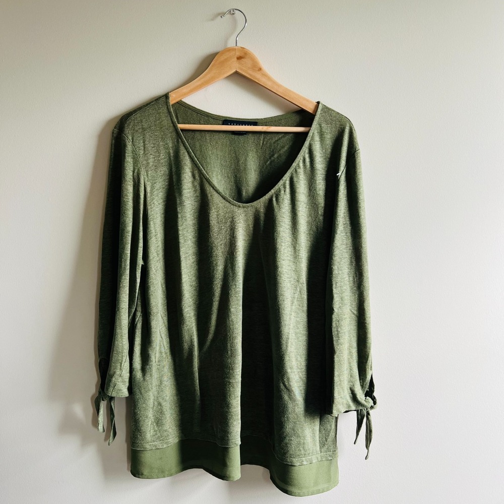 Sanctuary Sylvie Linen Tee Women Sz XL Knit Linen green Tie Sleeve Top Shirt